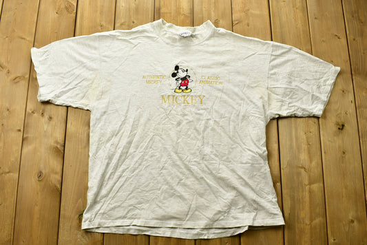 Vintage Mickey Mouse Embroidered T-Shirt / 90s Graphic Tee / Disney / Made In USA/ Carto / Naturally Distressed/ American Streetwear