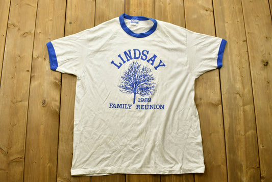 Vintage 1989 Lindsay Family Reunion Ringer T-Shirt/ Made In USA/ Graphic / 80s / 90s / Streetwear / Retro Style