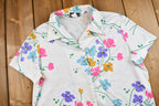 Vintage 1970s Floral Polyester Button Up Short Sleeve Blouse