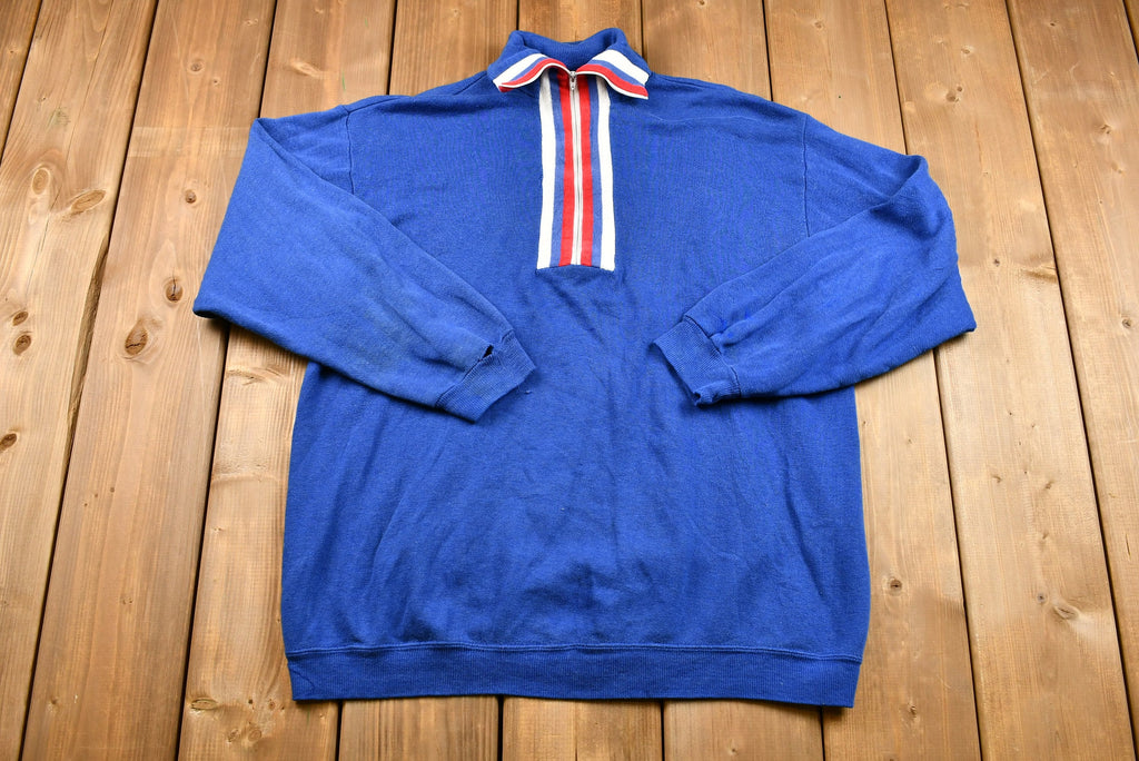 Vintage 1970s Color Block Striped Quarter-Zip Sweater