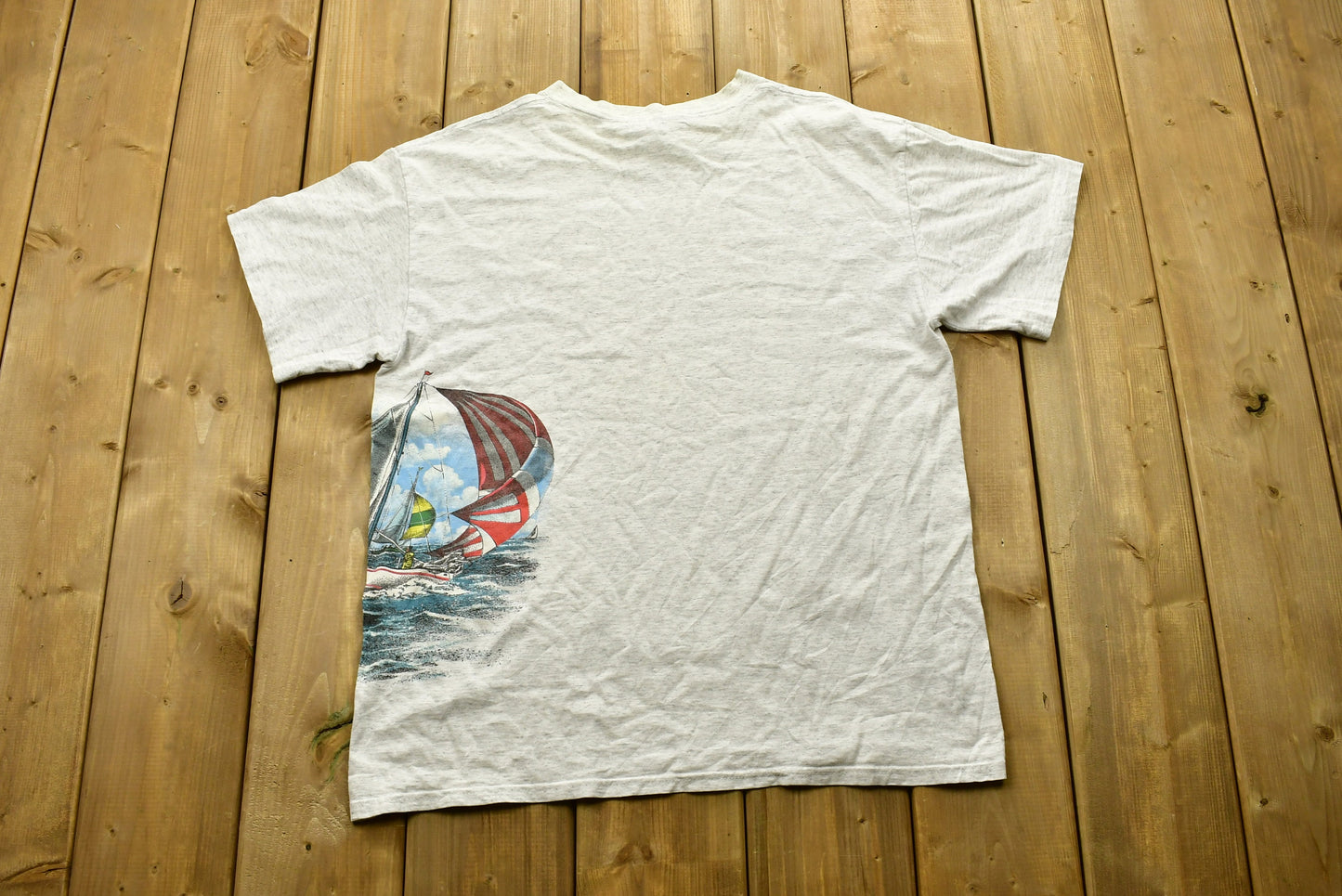 Vintage 90's Florida Sailing Wrap Around Graphic T-Shirt , Single Stitch , Made In USA , Graphic , 80s , 90s / Streetwear / Retro Style