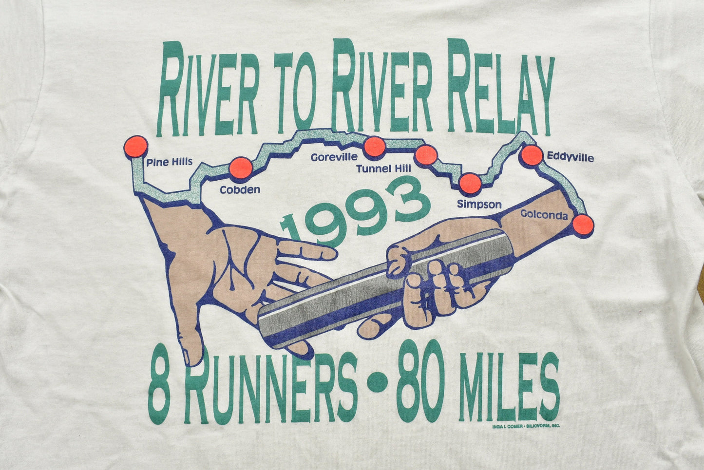 Vintage 1993 River To River Relay Single Stitch T-Shirt , Made In USA , Graphic , 80s , 90s , Streetwear / Retro Style