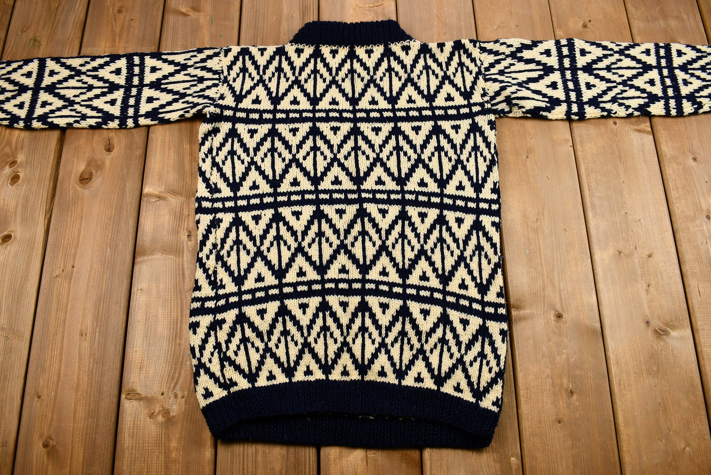 Vintage 1960s Abstract Hand-Knit Mock-Neck Sweater / True Vintage / Casual Winter Wear / Pullover Crewneck / Cool Pattern Print