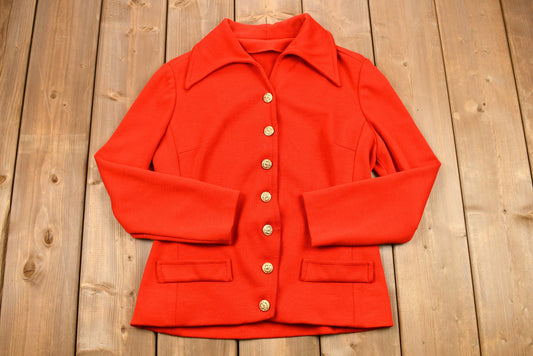 Vintage 1960s Candy Apple Red Button Up Overcoat / Blouse / True Vintage / Dagger Collar / Retro Womenswear / 1960s Fashion / Made in Italy