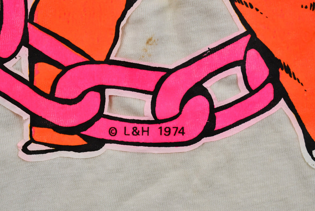 Vintage 1974 Naturally Distressed Bruce Lee Iron-On Graphic V-Neck T-Shirt