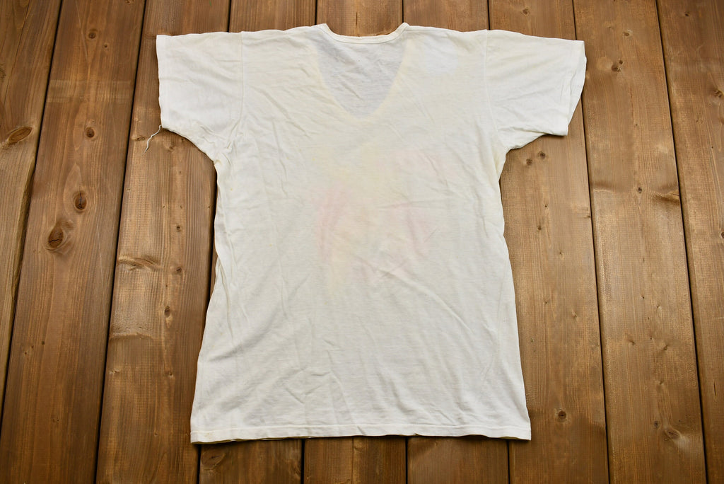 Vintage 1974 Naturally Distressed Bruce Lee Iron-On Graphic V-Neck T-Shirt