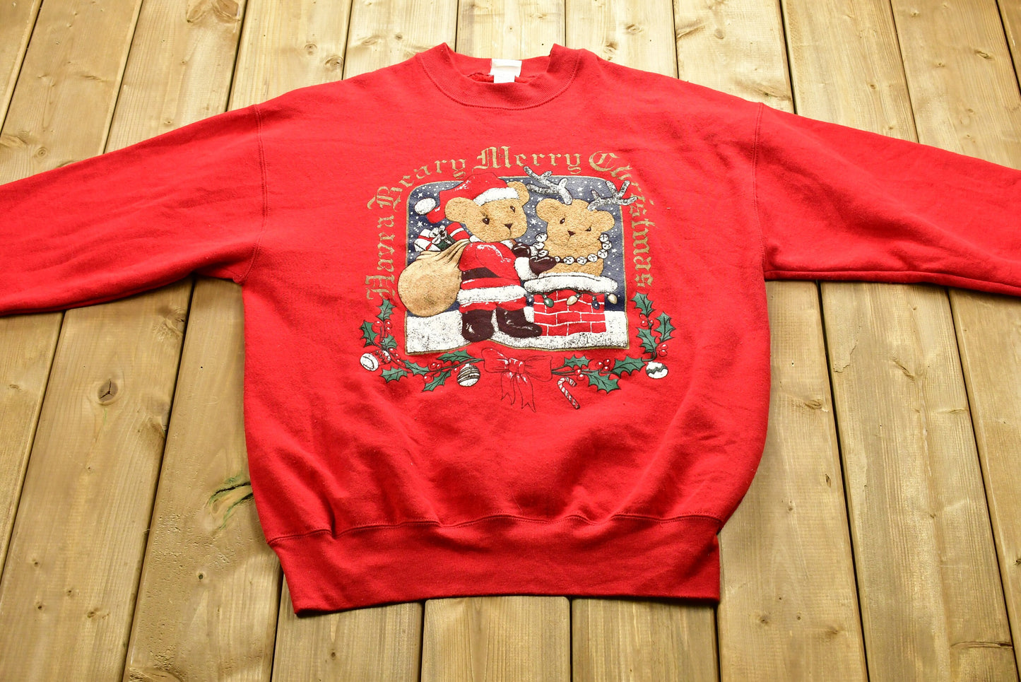 Vintage Christmas Crewneck , 90s Crewneck , Cute Teddy Bear Graphic , Animals , Vintage Sweatshirt , Hand Painted / Holiday