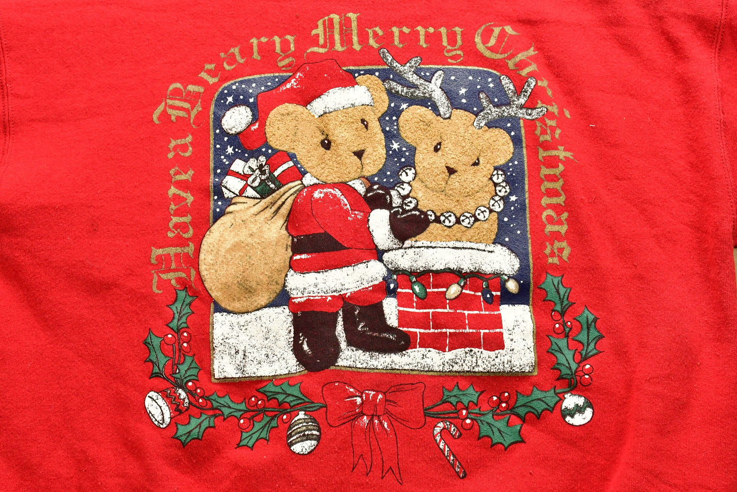 Vintage Christmas Crewneck , 90s Crewneck , Cute Teddy Bear Graphic , Animals , Vintage Sweatshirt , Hand Painted / Holiday