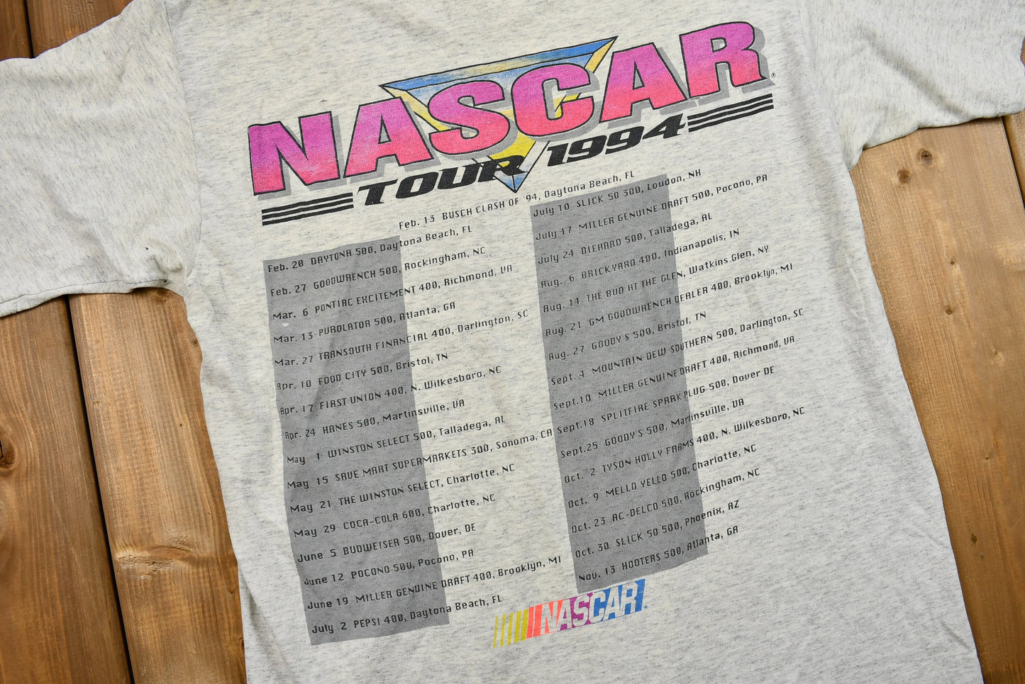 Vintage 1994 Naturally Distressed NASCAR Tour Graphic T-Shirt / 90s Streetwear / Daytona / Vintage Sportswear / Single Stitch / Made in USA