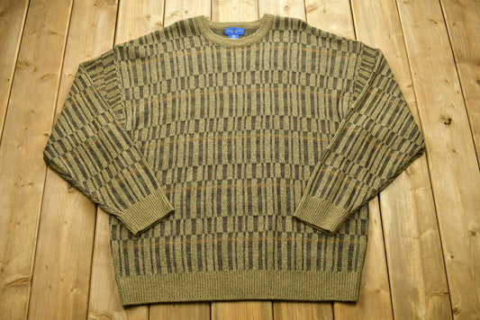 Vintage 90's Town Craft Knitted Sweater / Vintage 90s Crewneck / Pattern Sweater / Outdoor / Hand Knit / Pullover Sweatshirt