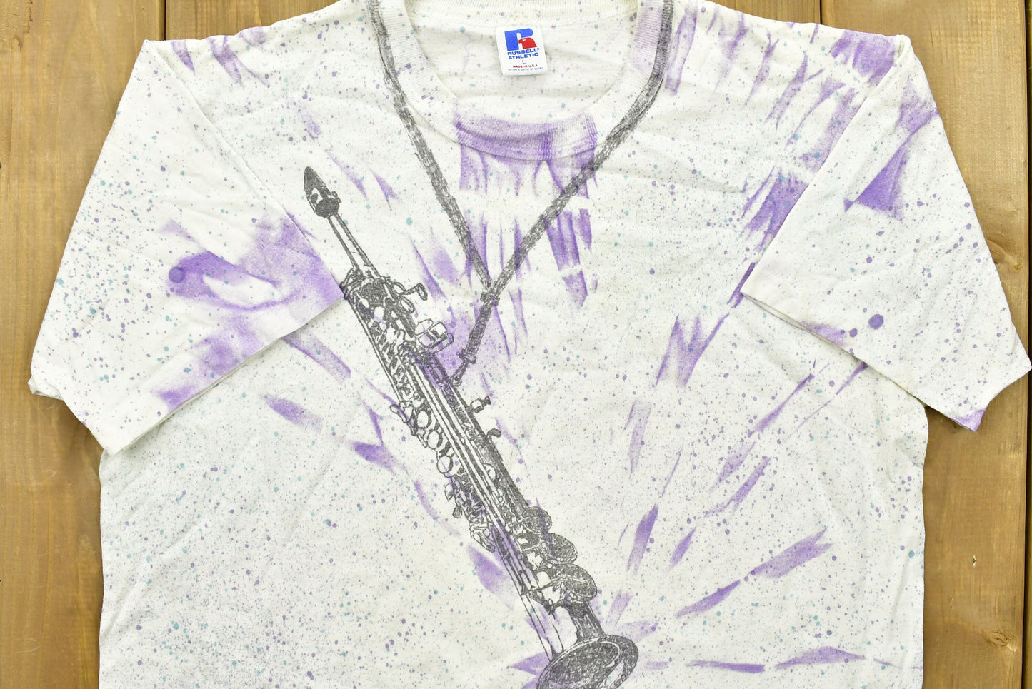 Vintage 90's Instrument Confetti T-Shirt / Russell Athletics / All Over Print / Single Stitch / Streetwear / Retro Style / Made In USA