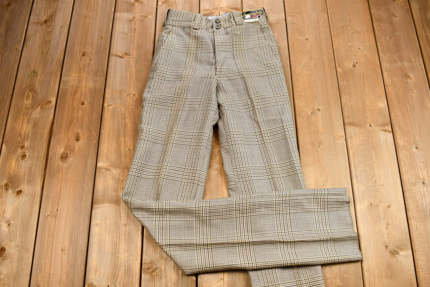 Vintage Late 1960s Deadstock Plaid Flared-Leg Wool Trousers / Size 27 / True Vintage / Bottoms / Vintage Pants / Retro Style