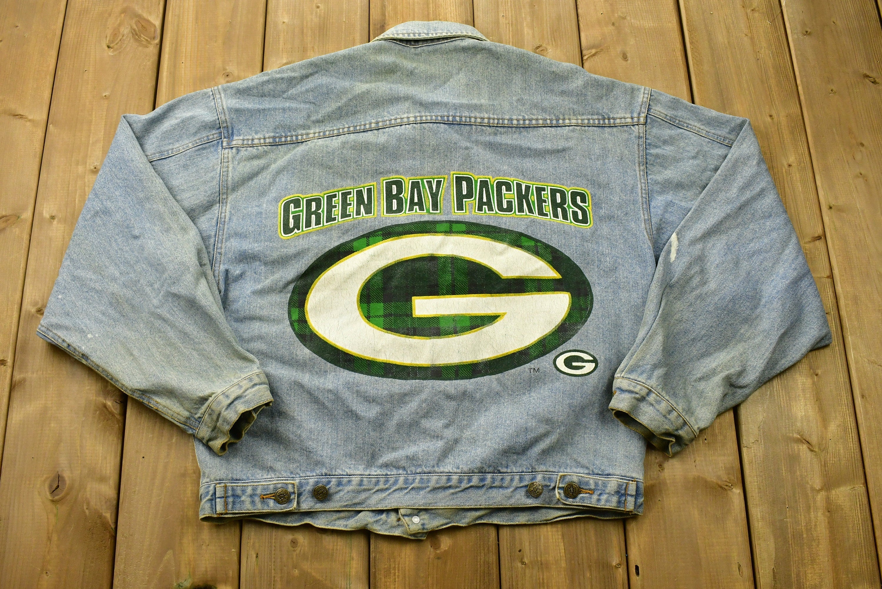 Vintage 90's Greenbay Packers NFL Game Day Distressed Jean Jacket