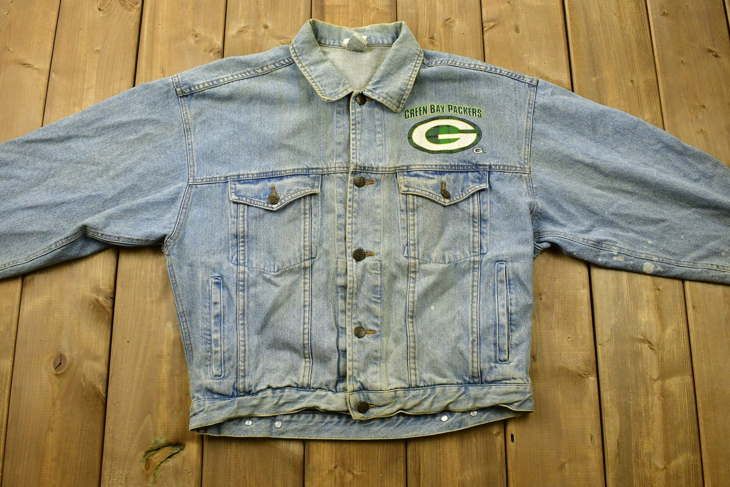 Vintage 90's Greenbay Packers NFL Game Day Distressed Jean Jacket / Football / Athleisure Sportswear / Streetwear / Cliff Engle