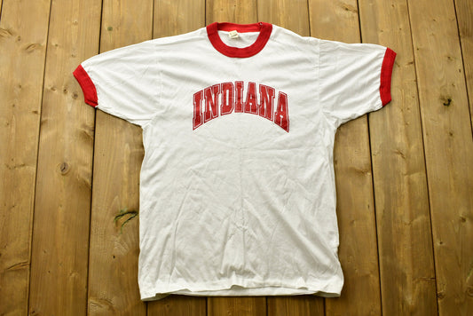 Vintage 1980s University Of Indiana Hoosiers Ringer T-Shirt / Single Stitch  / NCAA Tee / Americana / Sportswear / Athleisure