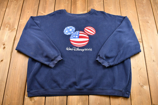 Vintage 1990s Walt Disney World Mickey Mouse Embroidered Crewneck Sweatshirt / Athleisure / Streetwear / American Flag