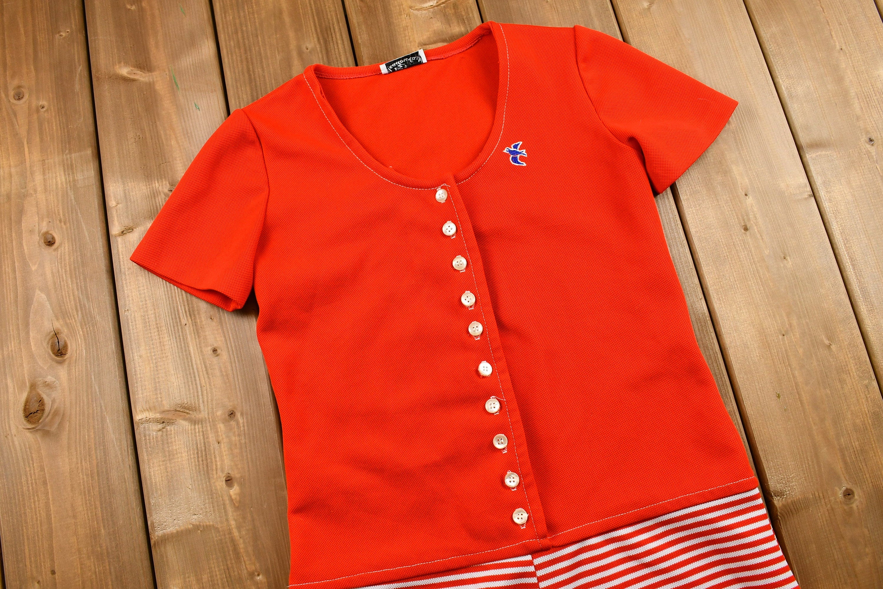 Vintage 1970s Button Up Short Sleeve Color Block Striped Romper