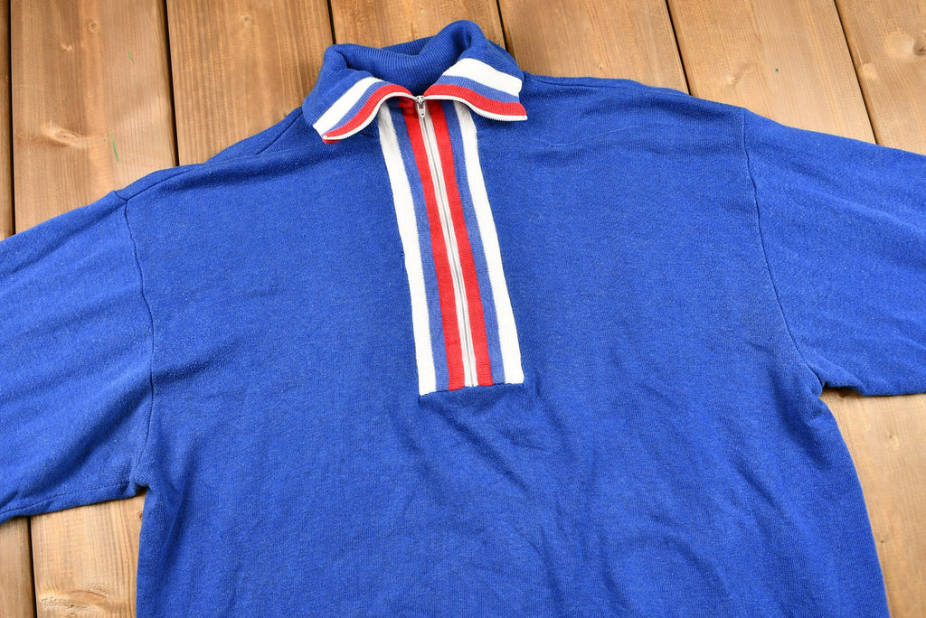 Vintage 1970s Color Block Striped Quarter-Zip Sweater