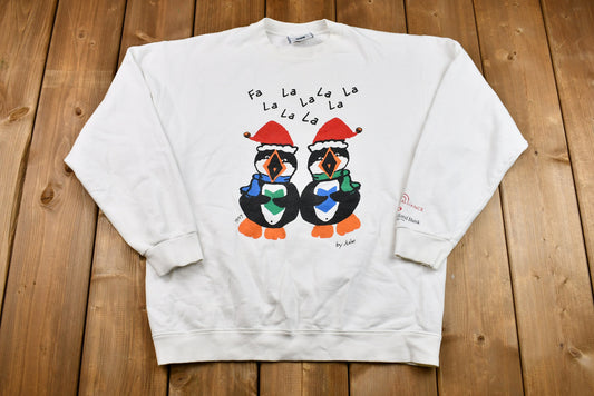 Vintage 1997 Caroling Penguins Graphic Sweatshirt , 90s Holiday Crewneck , Winter Wear , Festive Graphic Print , Christmas Pullover