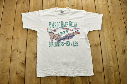 Vintage 1993 River To River Relay Single Stitch T-Shirt , Made In USA , Graphic , 80s , 90s , Streetwear / Retro Style