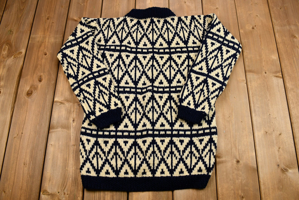 Vintage 1960s Abstract Hand-Knit Mock-Neck Sweater