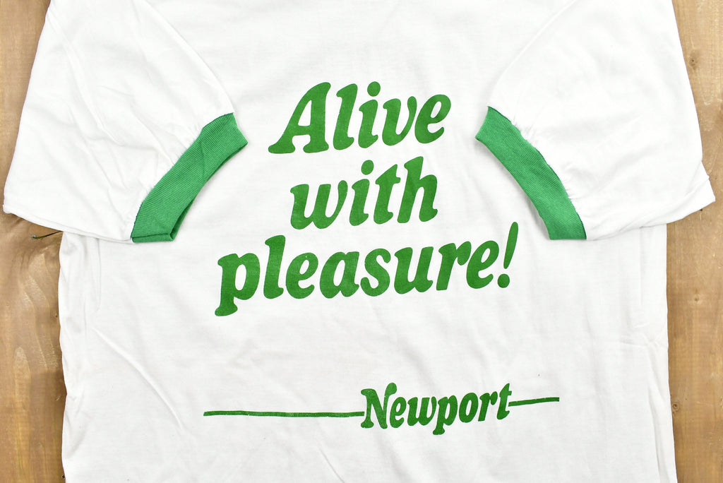 Vintage 1980s Newport Menthol Ringer T-Shirt NOS Alive With Pleasure Spell Out