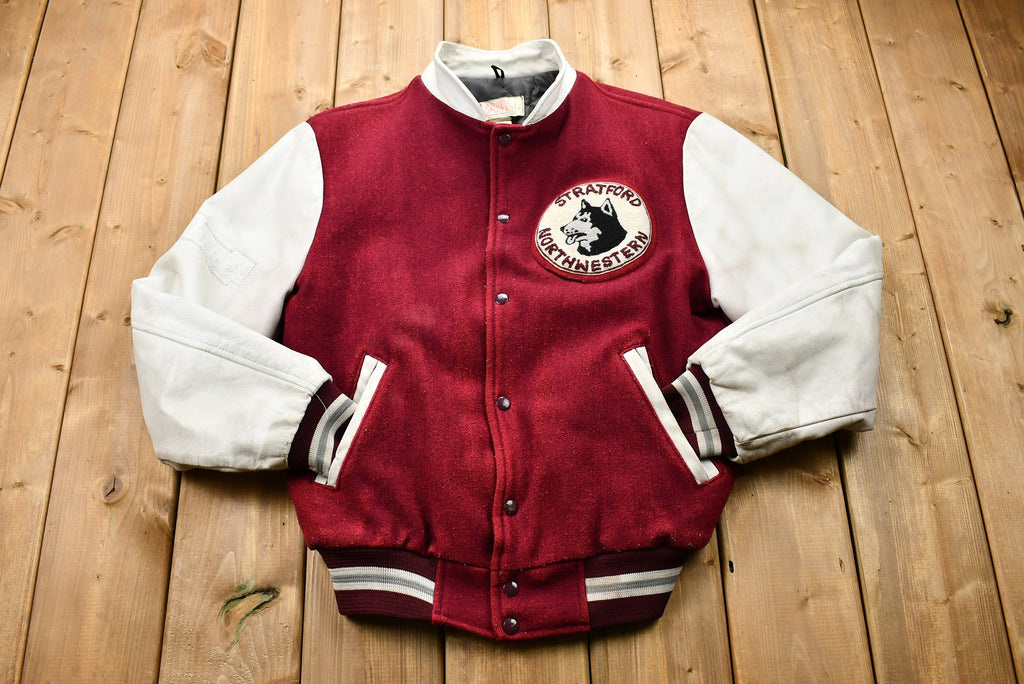 Vintage 1970s Distressed Stratford Northwestern Huskies Color Block Varsity Jacket