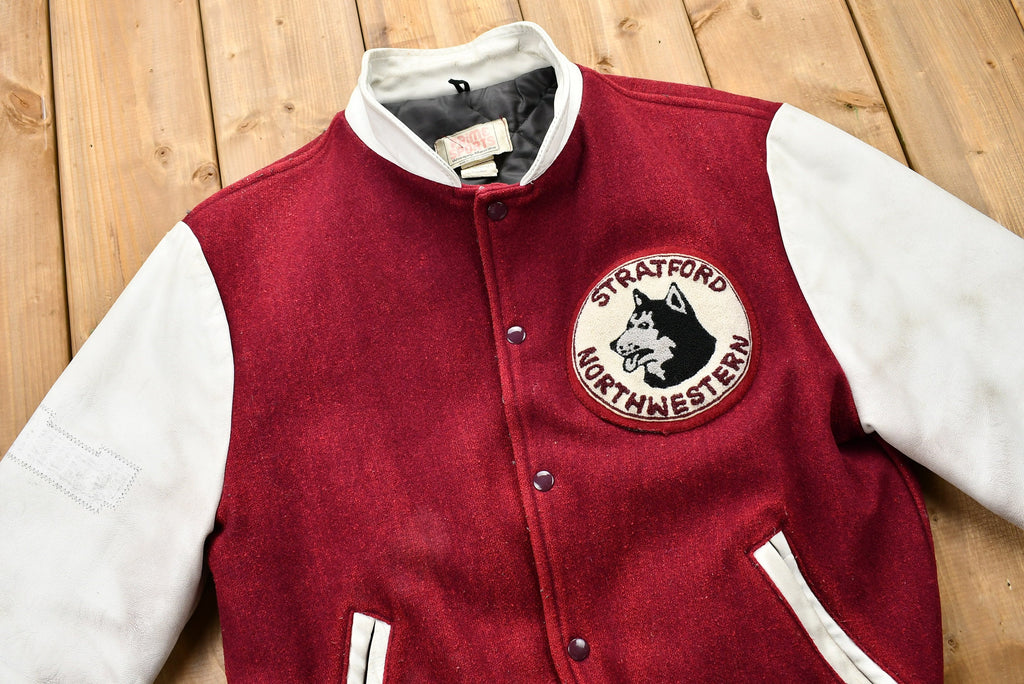 Vintage 1970s Distressed Stratford Northwestern Huskies Color Block Varsity Jacket