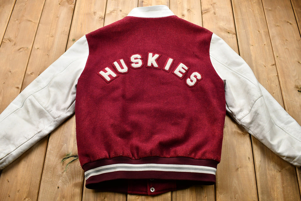 Vintage 1970s Distressed Stratford Northwestern Huskies Color Block Varsity Jacket