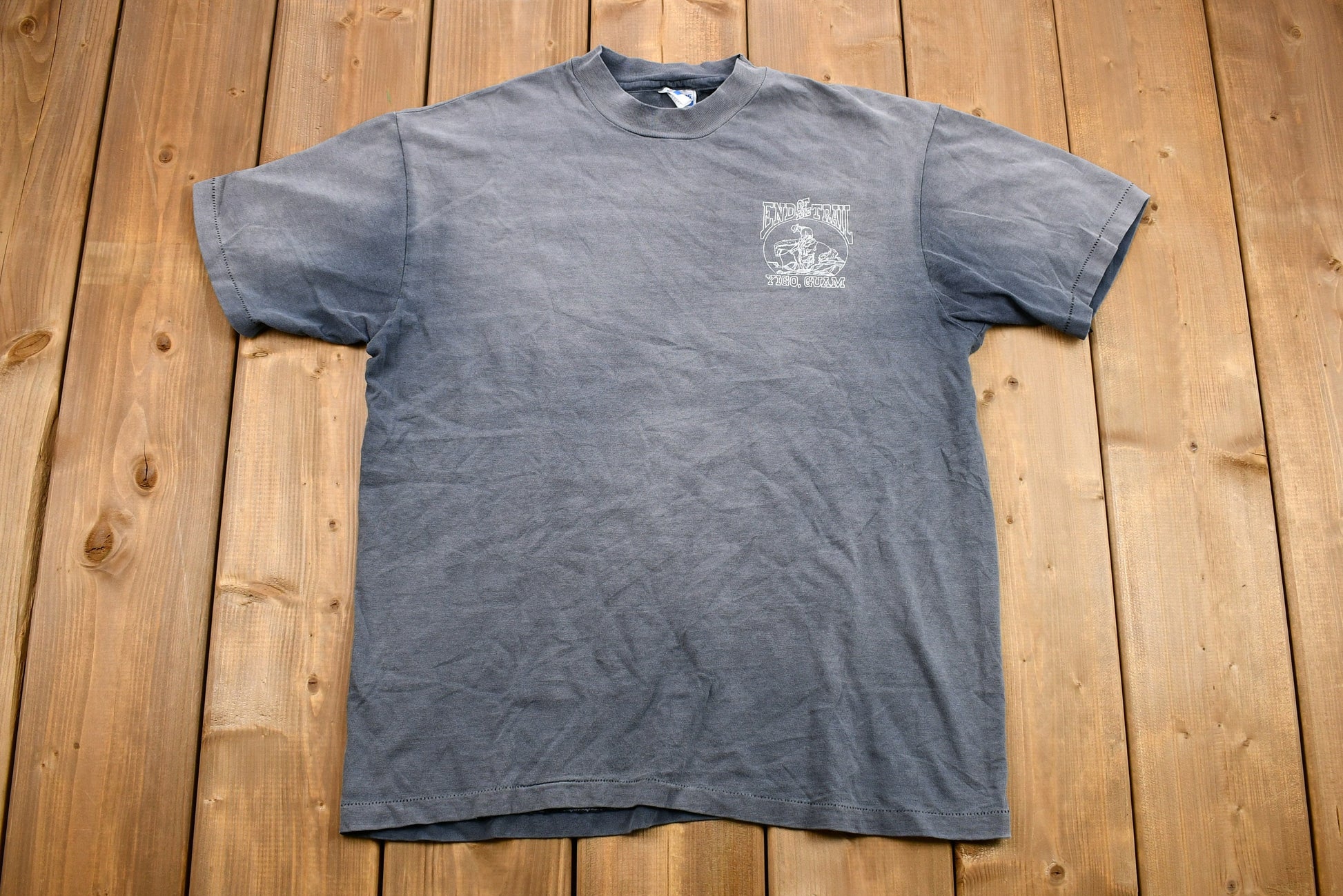 Vintage 1980s Naturally Discolored End Of The Trail Yigo, Guam Graphic T-Shirt