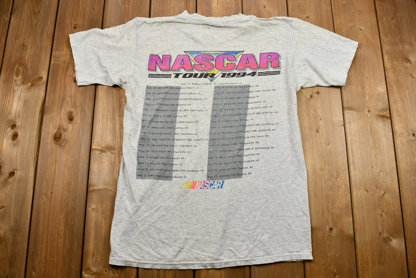 Vintage 1994 Naturally Distressed NASCAR Tour Graphic T-Shirt / 90s Streetwear / Daytona / Vintage Sportswear / Single Stitch / Made in USA