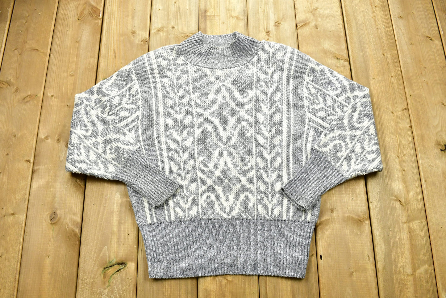 Vintage Garland Knitted Sweater / Made In USA / Vintage 90s Crewneck / Pattern Sweater / Outdoor / Hand Knit / Pullover Sweatshirt