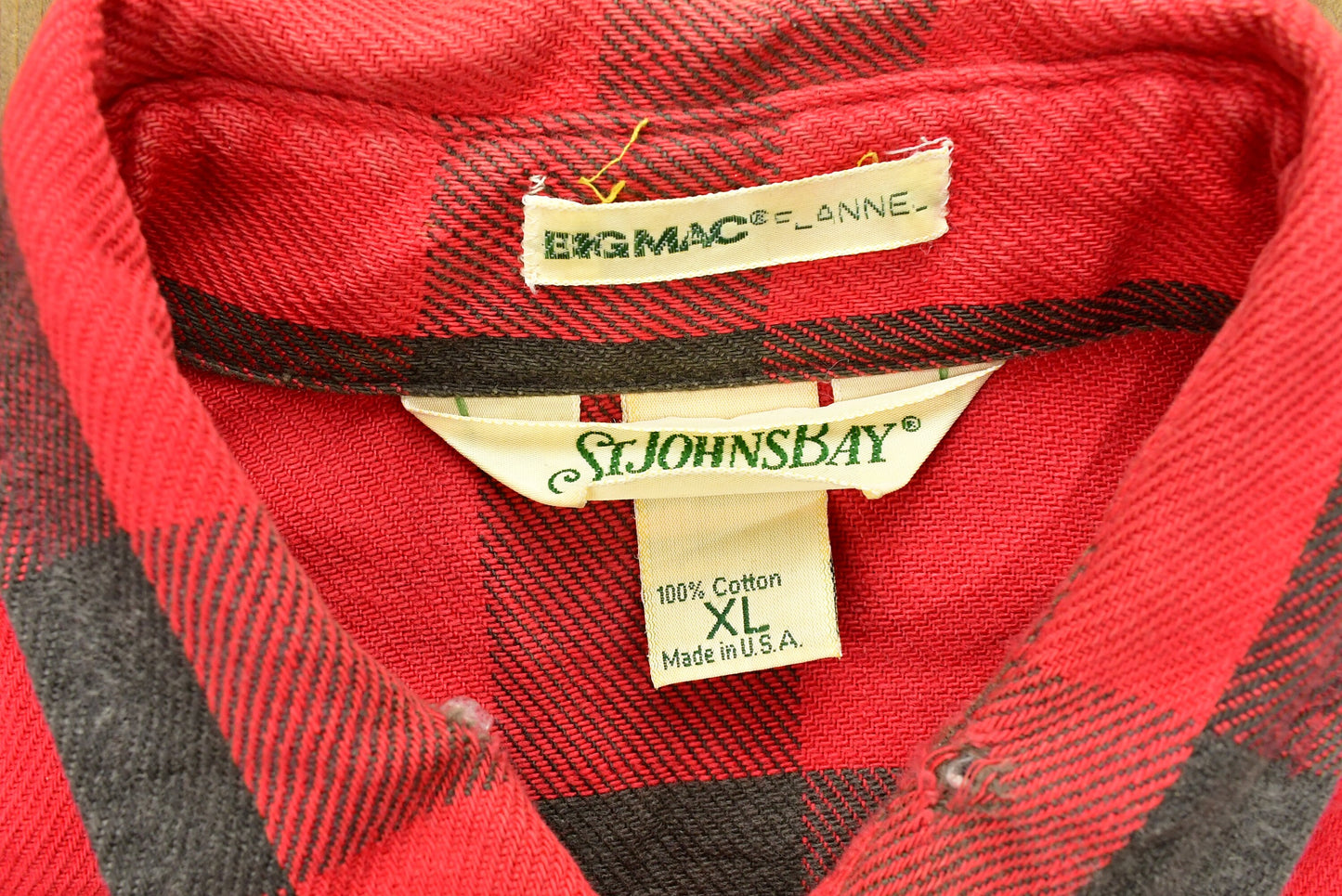 Vintage 90's Big Mac Flannel St Johns Bay Button Up Shirt / Buffalo Plaid / 1990's Button Up / Casual Wear / Workwear / Made In USA