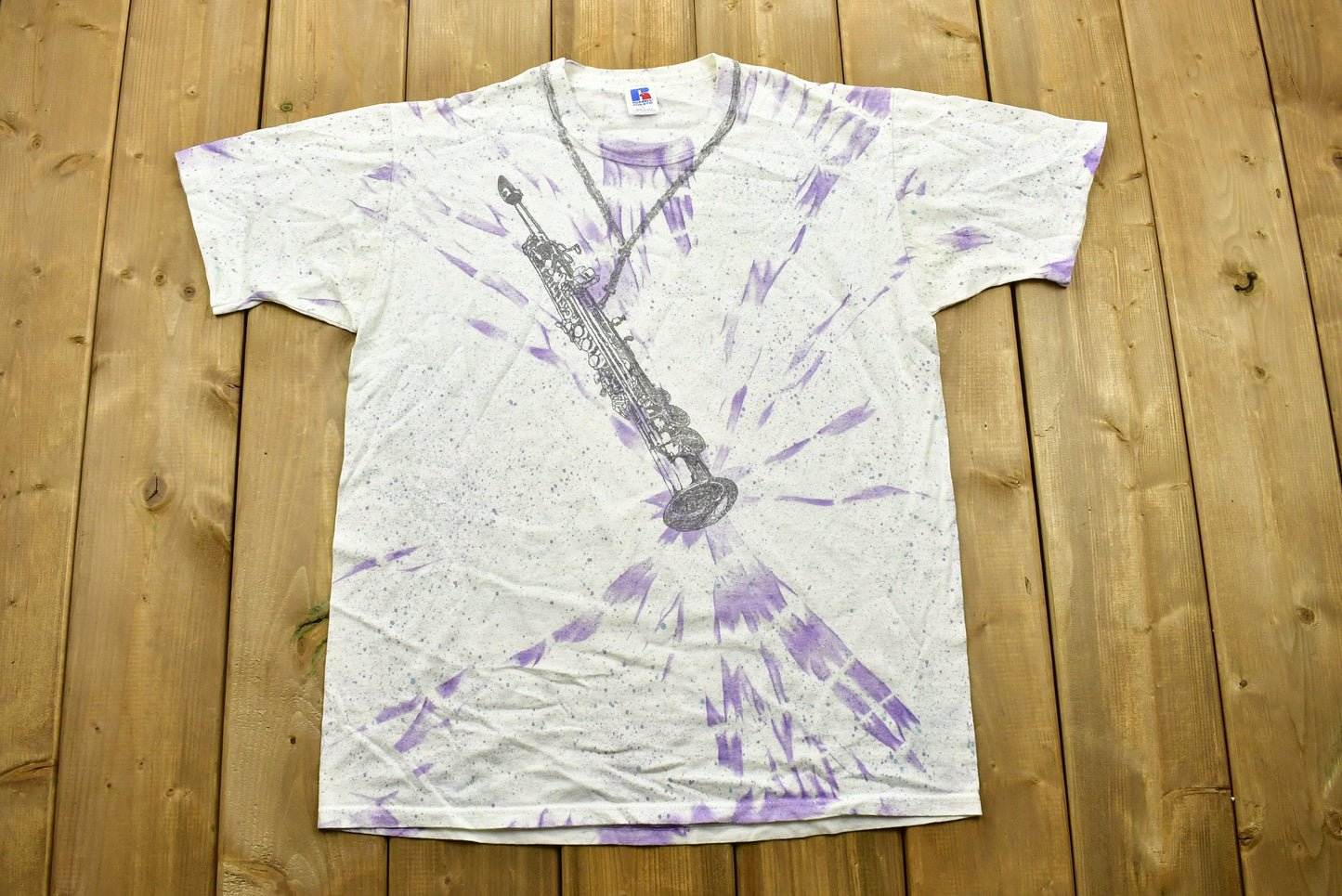 Vintage 90's Instrument Confetti T-Shirt / Russell Athletics / All Over Print / Single Stitch / Streetwear / Retro Style / Made In USA