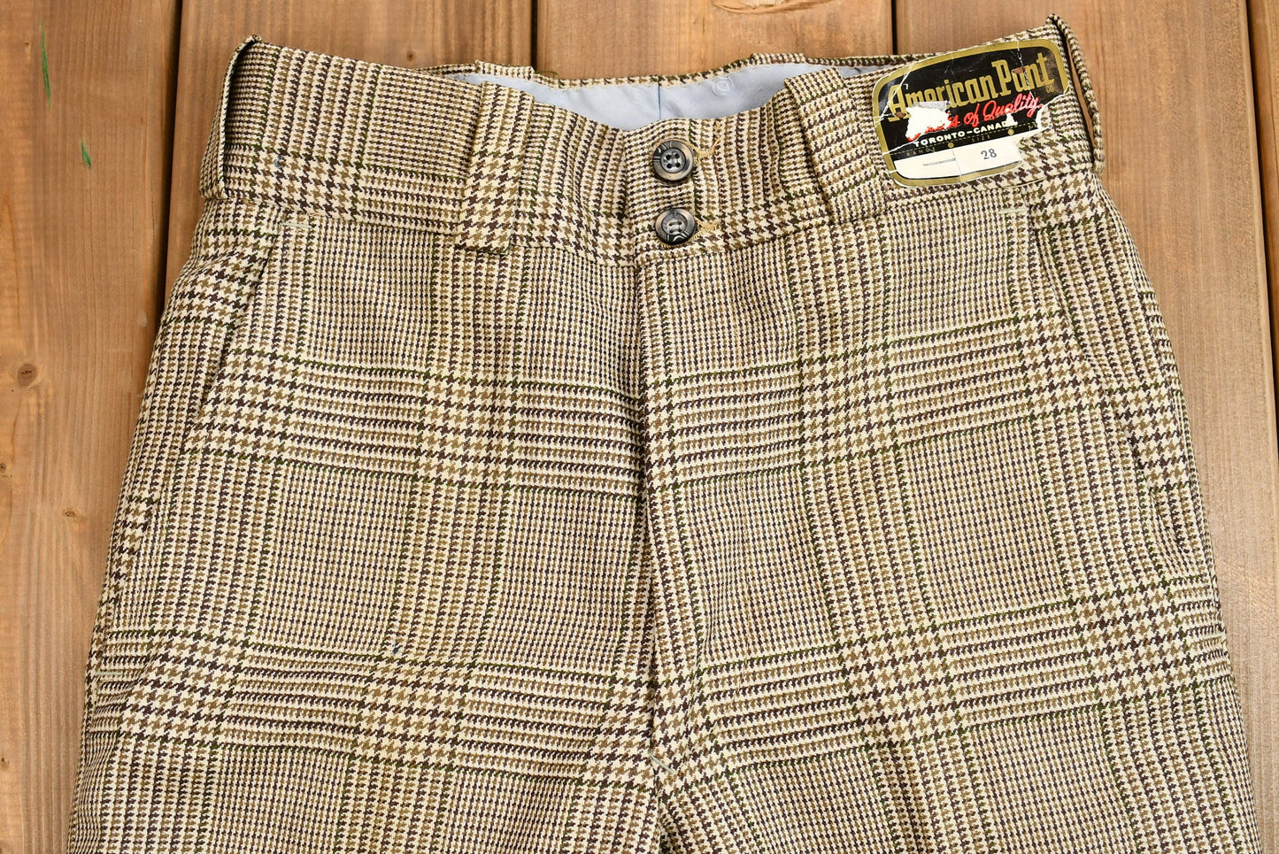 Vintage Late 1960s Deadstock Plaid Flared-Leg Wool Trousers / Size 27 / True Vintage / Bottoms / Vintage Pants / Retro Style