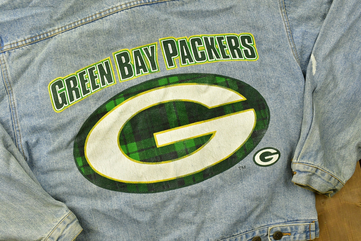 Vintage 90's Greenbay Packers NFL Game Day Distressed Jean Jacket / Football / Athleisure Sportswear / Streetwear / Cliff Engle