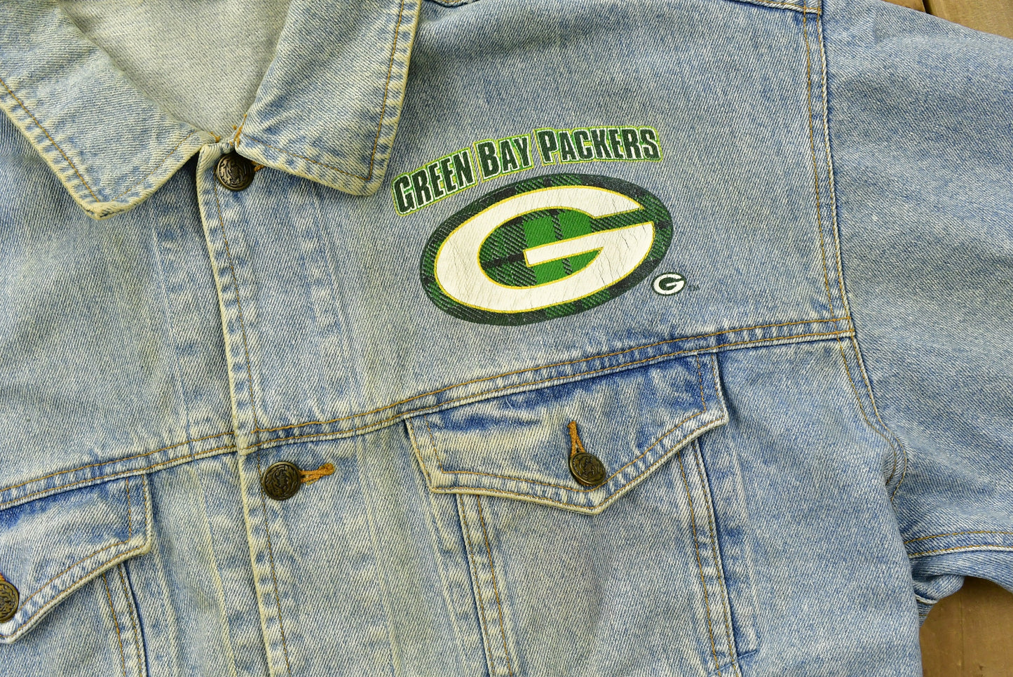 Vintage 90's Greenbay Packers NFL Game Day Distressed Jean Jacket / Football / Athleisure Sportswear / Streetwear / Cliff Engle