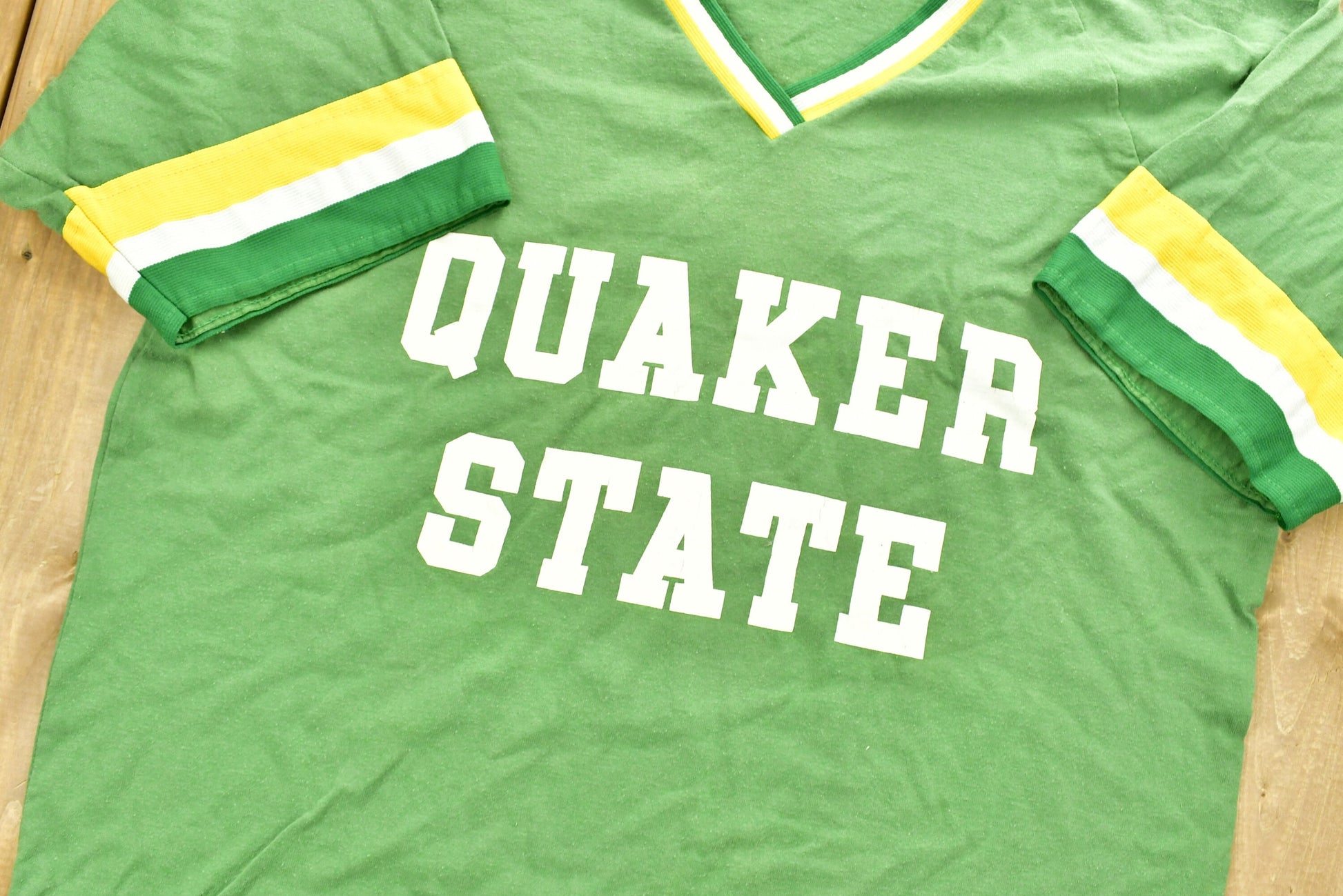 Vintage 1980s University of Quaker State Collegiate Ringer T-Shirt