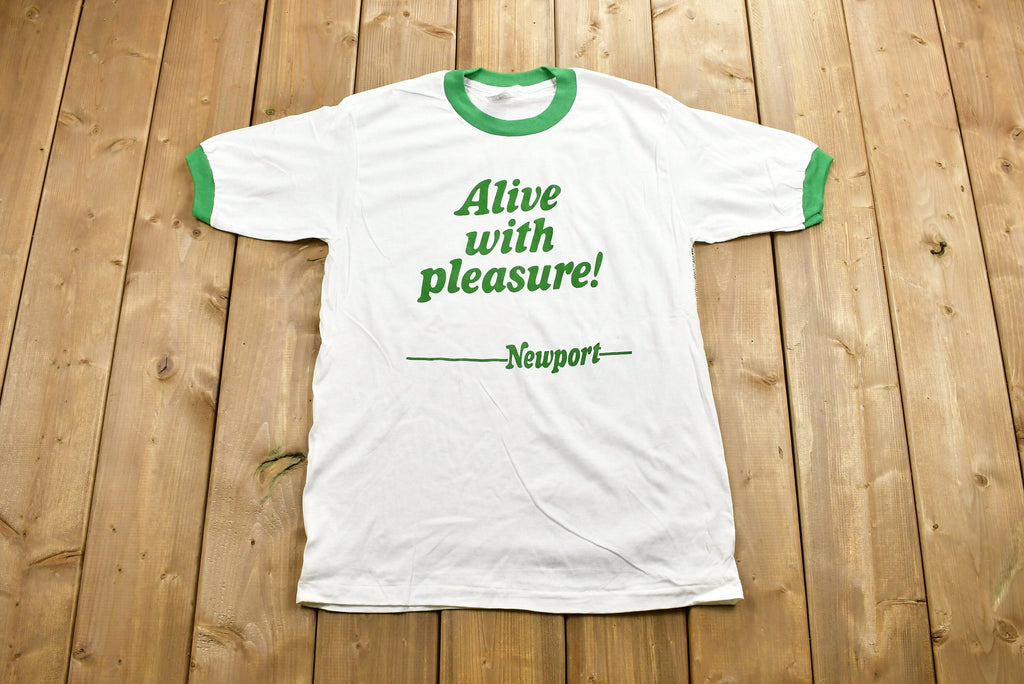 Vintage 1980s Newport Menthol Ringer T-Shirt NOS Alive With Pleasure Spell Out