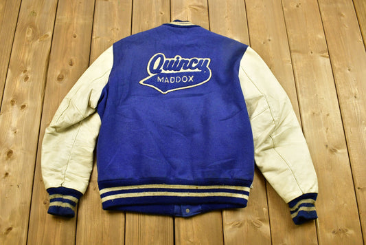 Vintage 80s / 90s / Quincy Maddox Leather Delong Varsity Jacket /Letterman Jacket / Leather Coat / Made In USA / Streetwear Fashion