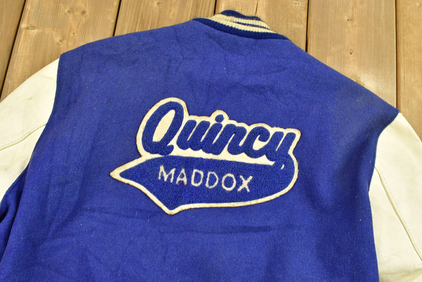 Vintage 80s / 90s / Quincy Maddox Leather Delong Varsity Jacket /Letterman Jacket / Leather Coat / Made In USA / Streetwear Fashion