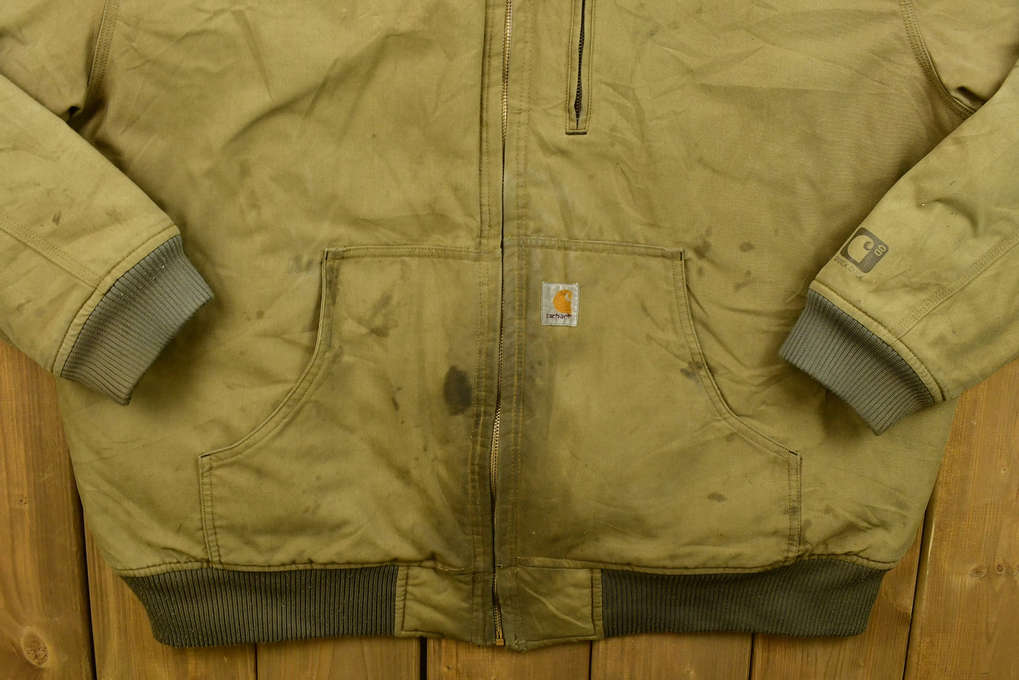 Vintage 90's Carhartt Quick Duck Hooded  Jacket / Workwear / Streetwear / Quilt Lined Jacket / Distressed Carhartt / Hunting Jacket