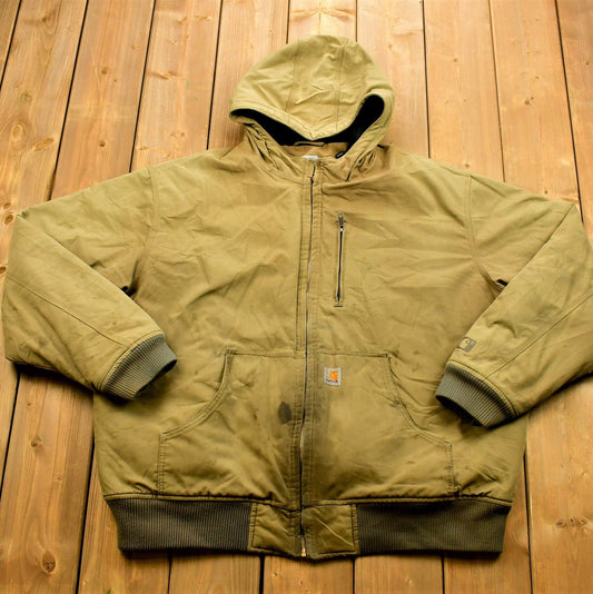 Vintage 90's Carhartt Quick Duck Hooded  Jacket / Workwear / Streetwear / Quilt Lined Jacket / Distressed Carhartt / Hunting Jacket