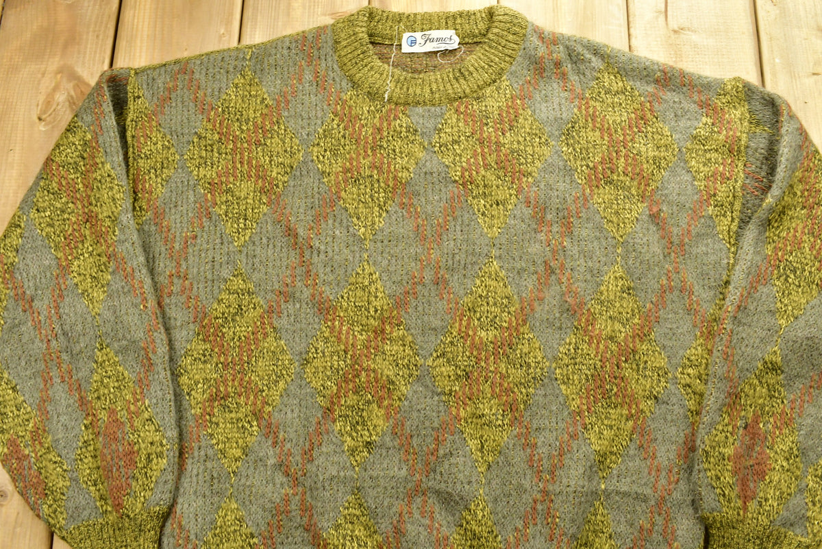 Vintage 1960s Italian Made Argyle Knit Famos Sweater