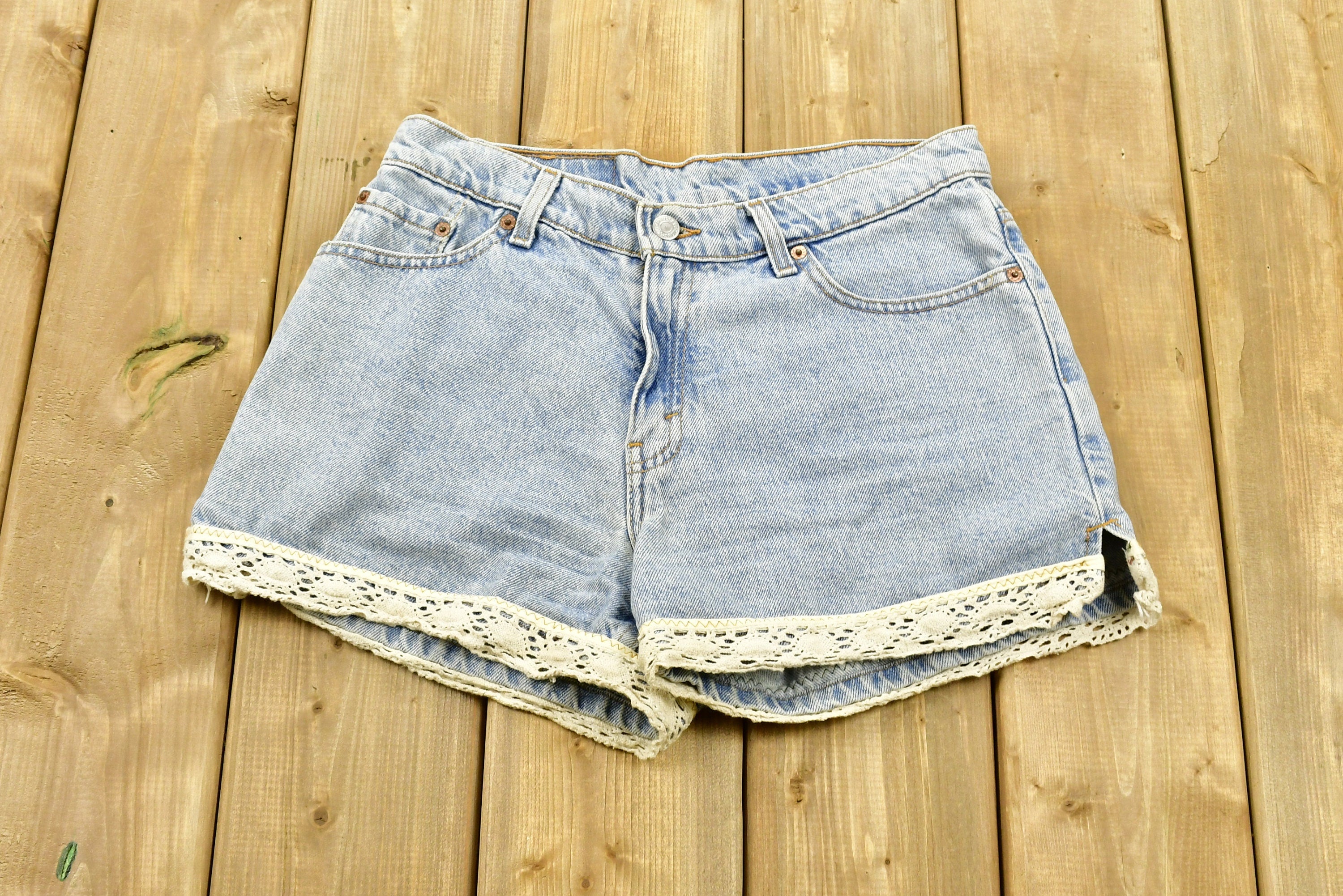 Vintage 1990s Levi's Red Tab Laced Women's Jean Short Shorts Size 9 Jr