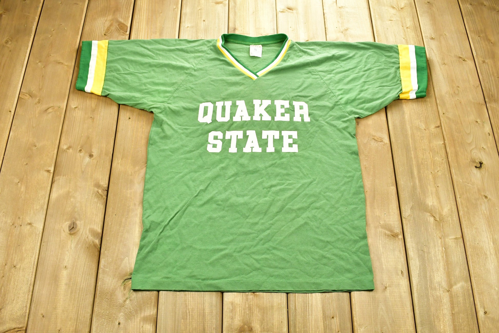 Vintage 1980s University of Quaker State Collegiate Ringer T-Shirt