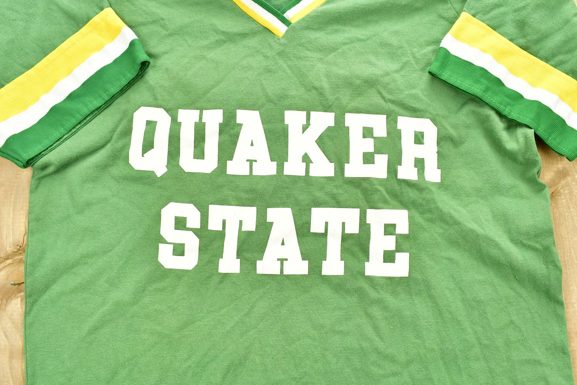 Vintage 1980s University of Quaker State Collegiate Ringer T-Shirt