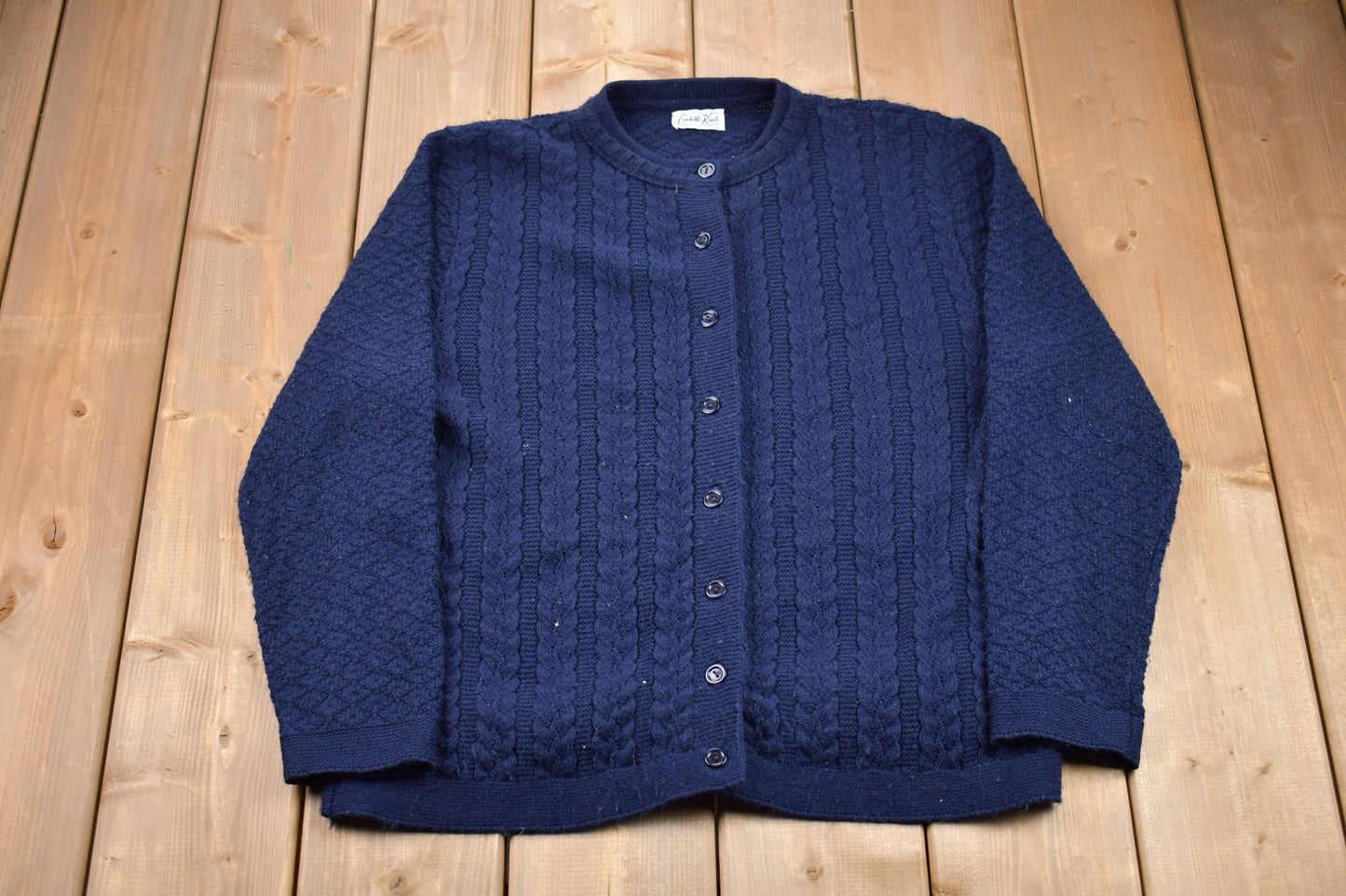 Vintage 1990s Cuddle Knit Made In USA Knitted Cardigan / Vintage 90s Cardigan / Pattern Sweater / Outdoor / Hand Knit / 90s Knit Cardigan