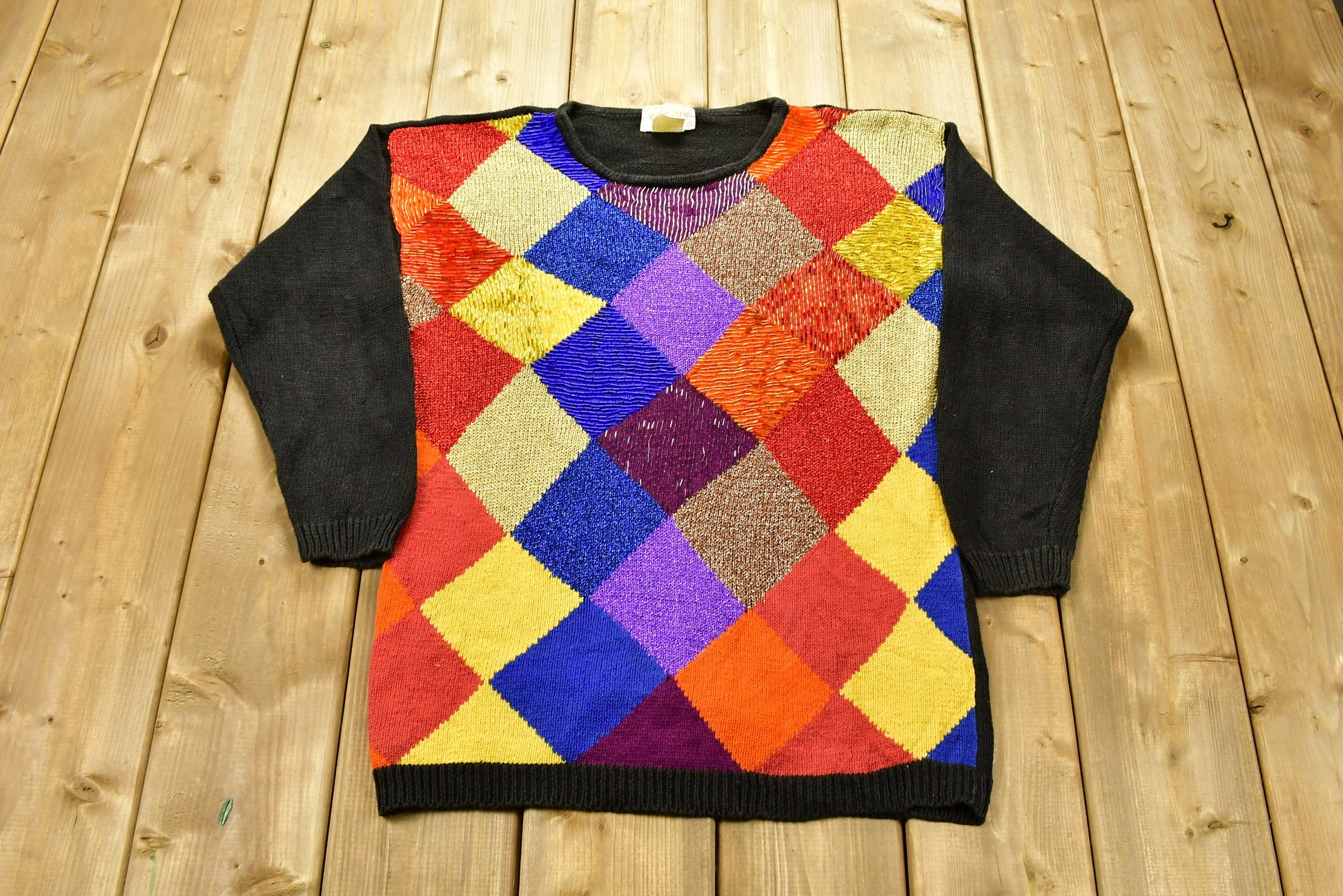 Vintage 1980s XES-NY Color Block Textured Knitted Sweater
