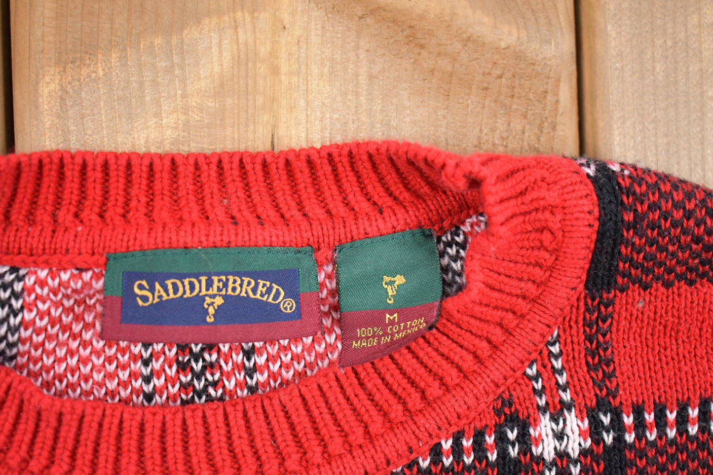 Vintage 1990s Saddlebred Plaid Knitted Sweater / Vintage 90s Crewneck / Pattern Sweater / Outdoor / Hand Knit / Pullover Sweatshirt